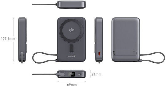 Swissten Qi2 MagSafe Power Bank 10000mAh 33W with USB-C Port Power Delivery Black view 4