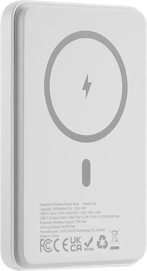 Duzzona W4 MagSafe Power Bank 5000mAh 20W White view 5