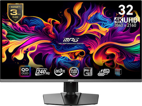 MSI MPG 321URX QD-OLED HDR Gaming Monitor 31.5" 4K 3840x2160 240Hz with Response Time 0.03ms GTG