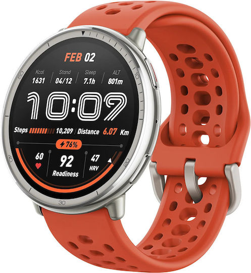 Amazfit Active 2 Stainless Steel Smartwatch with Heart Rate Monitor (Red)