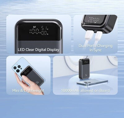 Usams CD221 Power Bank 10000mAh 33W with USB-A Port and USB-C Port Gray view 7