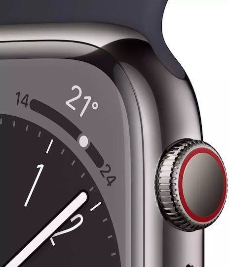 Apple Watch Series 8 Cellular Stainless Steel 45mm Waterproof with eSIM and Heart Rate Monitor (Graphite with Midnight Sport Band) view 4