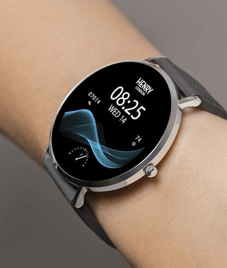 Henry London Smart Stainless Steel 43mm Smartwatch with Heart Rate Monitor (Silver & Slate Silicone) view 8