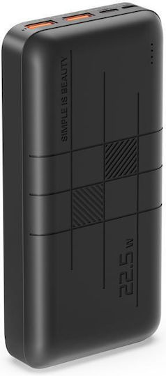 XO PR188 Power Bank 20000mAh 22.5W with 2 USB-A Ports and USB-C Port Power Delivery Black
