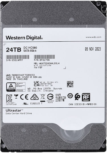Western Digital Ultrastar DC HC580 24TB HDD Hard Drive 3.5" SATA III 7200rpm with 512MB Cache for Server / Recorder 0F62796 vue 6