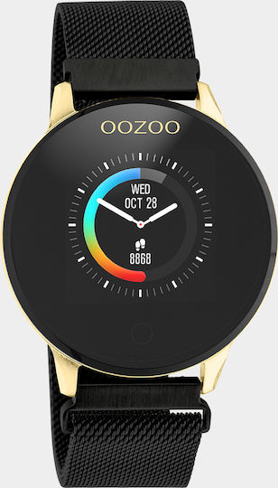 Oozoo Q00122 Stainless Steel 43mm Smartwatch with Heart Rate Monitor (Metal Mesh Strap Black With Gold) view 5