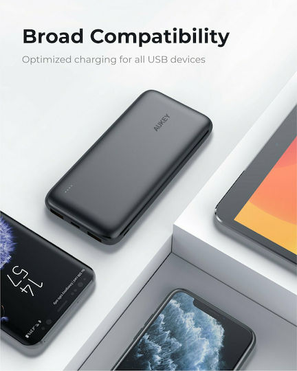Aukey PB-N73s Power Bank 10000mAh 20W with 2 USB-A Ports and USB-C Port Power Delivery / Quick Charge 3.0 Black vista 8