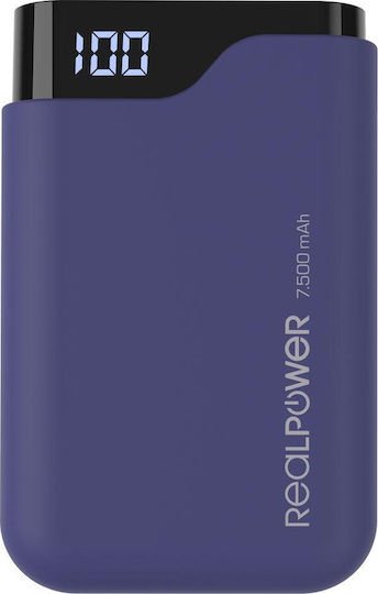 RealPower PB-7500C Power Bank 7500mAh with USB-A Port and USB-C Port Blue