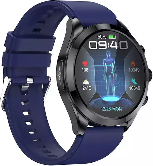 Et440 1.39 Inch Color Screen Smart Silicone Strap Watch Support Heart Rate Blood Pressure Blood Oxygen Blood Glucose Monitoring Blue view 4