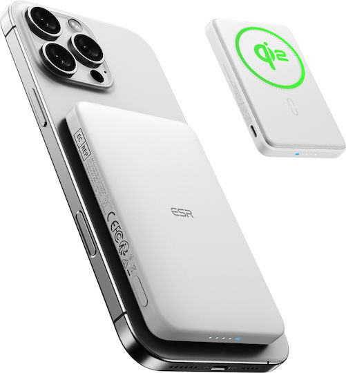 ESR Qi2 MagSlim MagSafe Power Bank 5000mAh 15W White