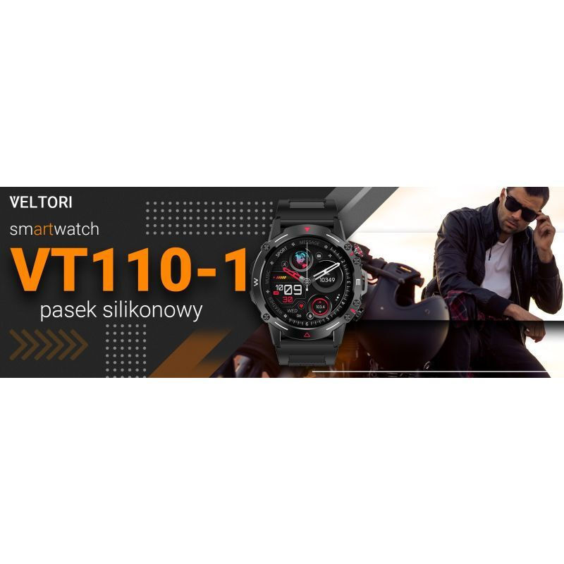 Veltori VT110-1 Smartwatch with Heart Rate Monitor (Black) view 4