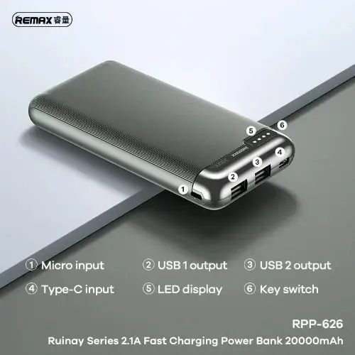 Remax RPP-626 Power Bank 20000mAh 18W with 2 USB-A Ports Blue view 4