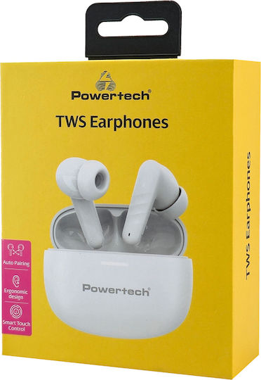 Powertech PT-1432 In-ear Bluetooth Handsfree Earphones with Charging Case White view 4