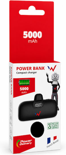 Wonder WX5D Extra Compact Power Bank 5000mAh 18W with USB-C Port Power Delivery Black view 2