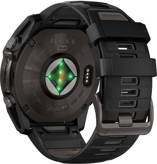 Garmin Fenix 8 Solar Titanium 51mm Waterproof Smartwatch with Heart Rate Monitor (Sapphire, Carbon Grey Dlc Titanium With Black/pebble Grey Silicone Band) view 7