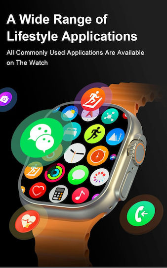 Microwear 9 Ultra Plus 49mm Smartwatch with Heart Rate Monitor (Silver case / Orange silicone strap) view 6