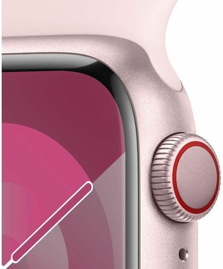 Apple Watch Series 9 Cellular Aluminium 41mm Waterproof with eSIM and Heart Rate Monitor (Pink with Light Pink Sport Band (S/M)) view 3