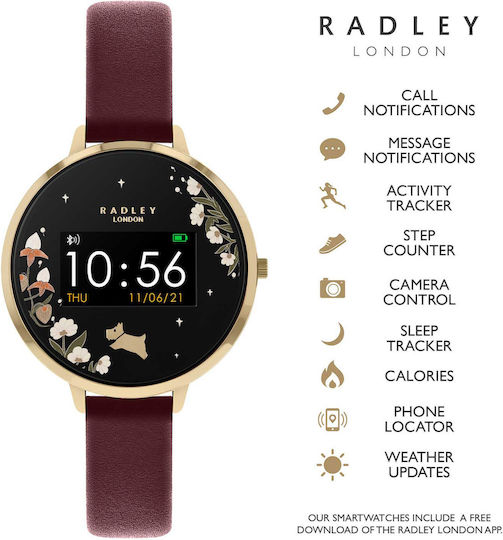 Radley Series 03 38mm Smartwatch with Heart Rate Monitor (Dog Gold and Burgundy Leather) view 2