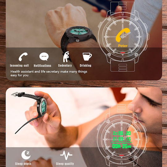 Microwear MC21 Smartwatch with Heart Rate Monitor (Black Case / Black Silicone Strap) vue 2