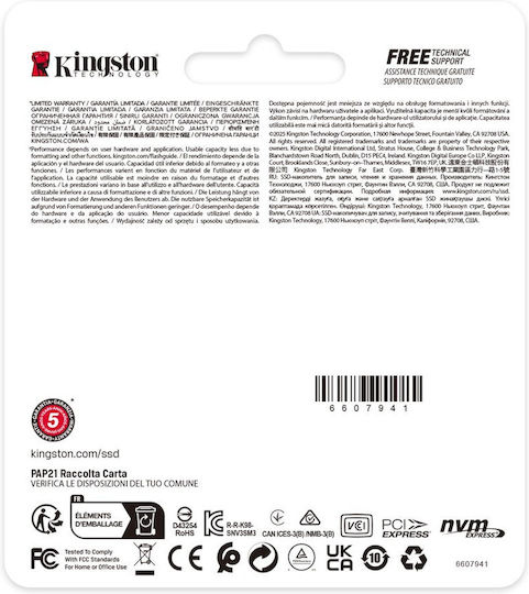 Kingston NV3 SSD 1TB M.2 Type with PCI Express 4.0 Connection SNV3SM3/1T0 view 4
