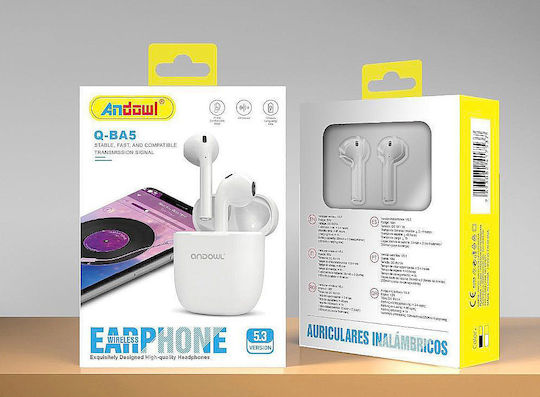 Andowl Q-BA5 In-ear Bluetooth Handsfree Earphones with Charging Case White view 3