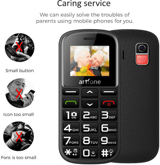 Artfone CS182 Dual SIM Mobile with Large Buttons (Greek Menu) Black view 2
