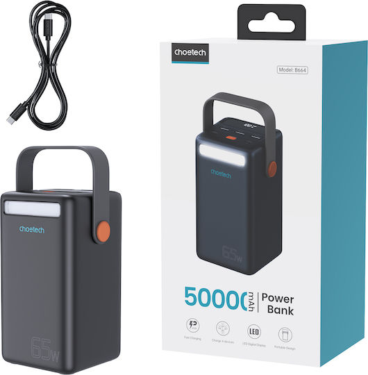 Choetech B664 Power Bank 50000mAh 65W with 3 USB-A Ports and USB-C Port Black view 3
