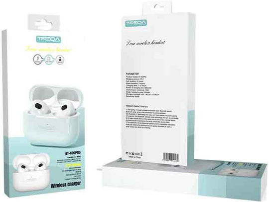 Treqa BT-400Pro Earbud Bluetooth Handsfree Earphones with Charging Case White view 4