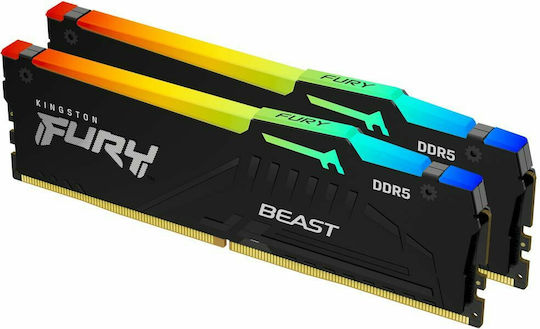 Kingston Fury Beast RGB DDR5 16GB RAM with 2x8GB Modules and Speed 5200 for Desktop KF552C40BBAK2-16