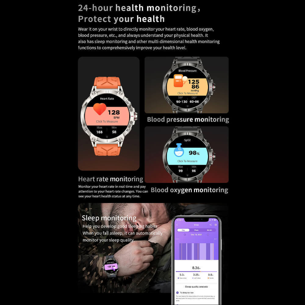 Microwear KC89 Smartwatch with Heart Rate Monitor (Black) view 6