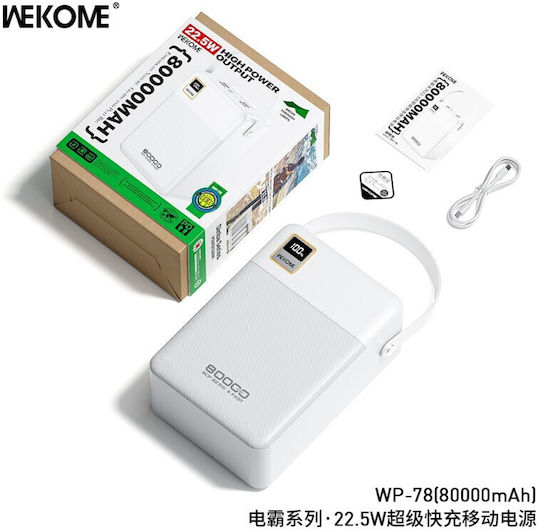 WK WP-78 Power Bank 80000mAh 22.5W with 4 USB-A Ports and 2 USB-C Ports White view 3