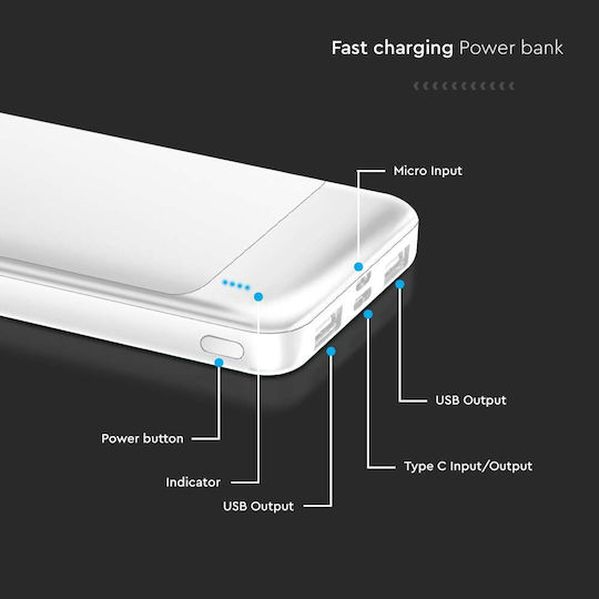 V-TAC 7834 Power Bank 10000mAh with USB-A Port and USB-C Port White view 5