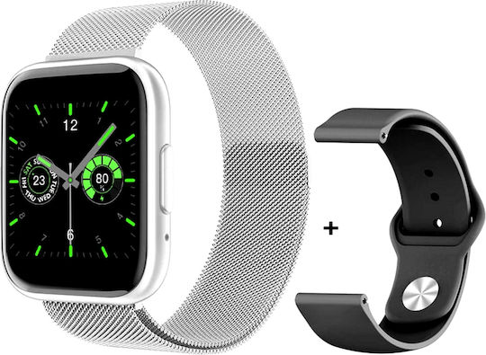 Smartwatch T99 Newgeneration Idealstore Silver 2 Bracelets 1.55 Inch Hd Display Custom Dial Waterproof Bluetooth Call Sedentary Reminder Whatsapp Notifications Facebook Health Monitoring Oximeter Pedometer