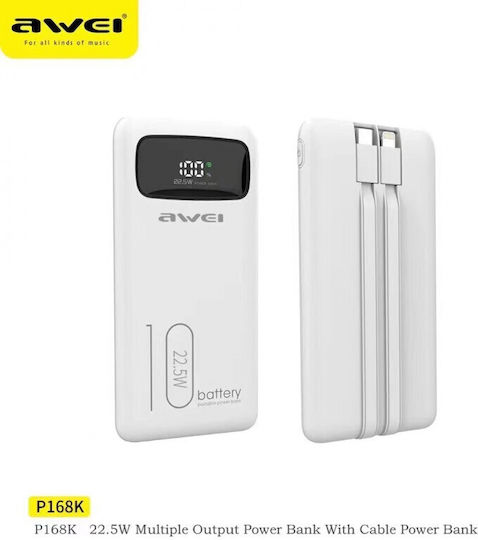 Awei P168K Power Bank 10000mAh 22.5W with USB-A Port and USB-C Port Quick Charge 3.0 White