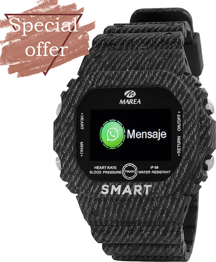 Marea B57008 40mm Smartwatch with Heart Rate Monitor (Jean Rubber Strap) view 4