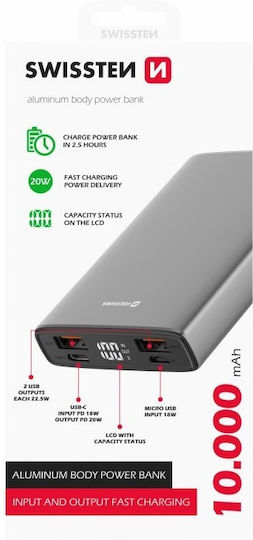 Swissten Power Bank 10000mAh 20W with 2 USB-A Ports and USB-C Port Power Delivery / Quick Charge 3.0 Black view 3