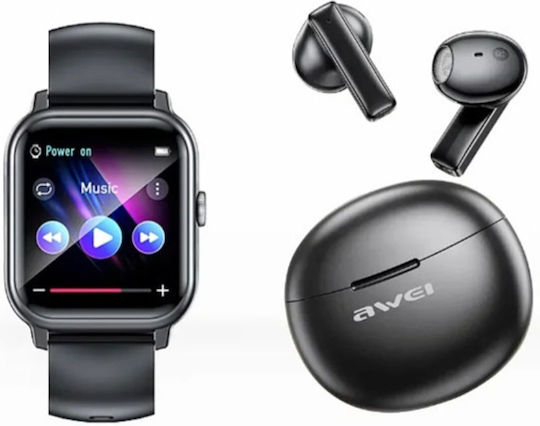 Awei HE-2 Σετ Earbud Bluetooth Handsfree Earphones with Charging Case Black view 1