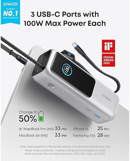 Anker Zolo Power Bank 25000mAh 165W with USB-A Port Silver vue 2