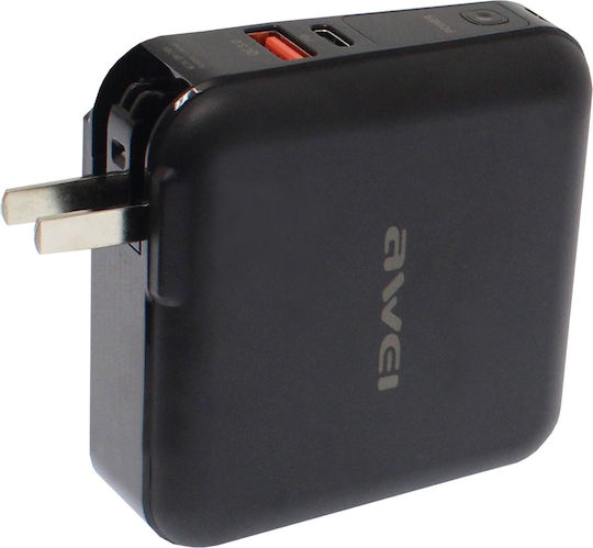 Awei P48K Power Bank 15000mAh with USB-A Port and USB-C Port Quick Charge 3.0 Black view 4