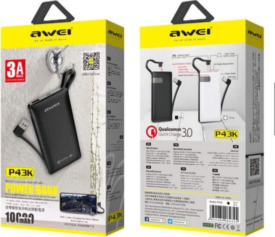 Awei P43K Power Bank 10000mAh with 2 USB-A Ports Black vue 3