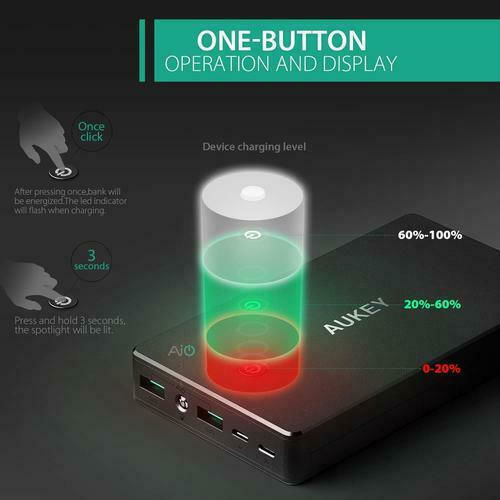 Aukey PB-N36 Power Bank 20000mAh with 2 USB-A Ports Black view 5