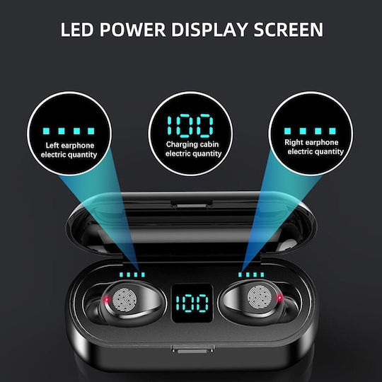 Valdus F9 Earbud Bluetooth Handsfree Earphones with Sweat Resistance and Charging Case Black view 3