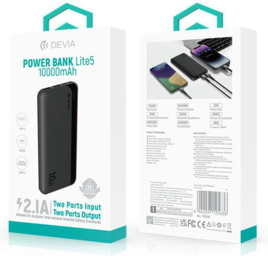 Devia EP187 Power Bank 10000mAh 10W with 2 USB-A Ports Black view 4