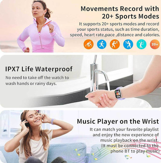 Popglory P66 Smartwatch with Heart Rate Monitor (Purple / Pink) view 7