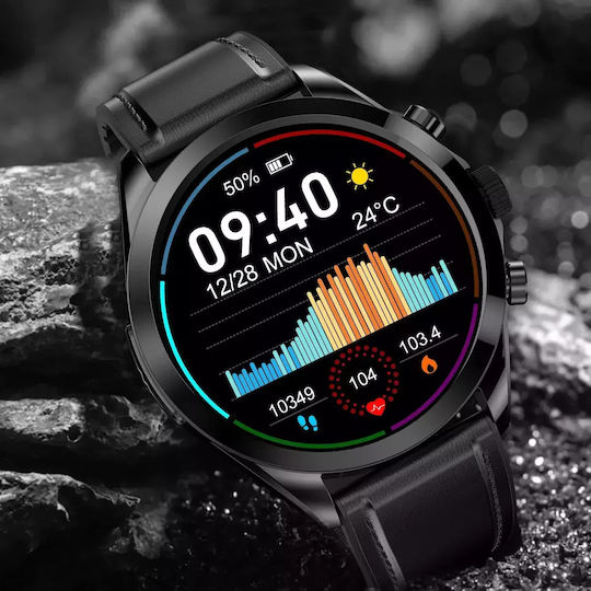 Nubi Et44 Smart Watch Bluetooth Calling Sports Modes Steps Heart Rate Monitoring Sleep Oxygen Level Notifications Black Leather view 2