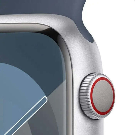 Apple Watch Series 9 Cellular Aluminium 45mm Waterproof with eSIM and Heart Rate Monitor (Silver with Storm Blue Sport Band (S/M)) view 4