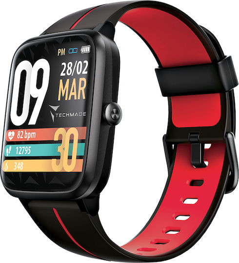 Techmade Sport 37mm Smartwatch with Heart Rate Monitor (Black/Red) view 2