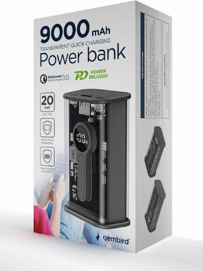 Gembird Power Bank 9000mAh 18W with USB-A Port and USB-C Port Quick Charge 3.0 Transparent view 5