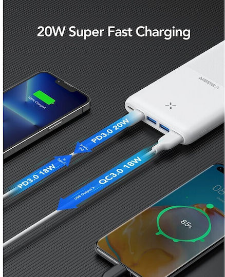 Veger S22 Power Bank 20000mAh 20W with 3 USB-A Ports and USB-C Port Power Delivery / Quick Charge 3.0 White view 4