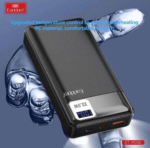 Earldom ET-PD30 Power Bank 20000mAh 22.5W with USB-A Port and USB-C Port Black view 3